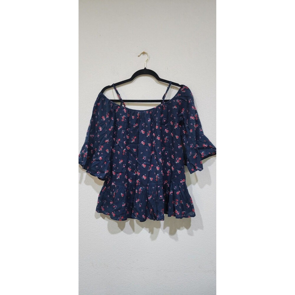 Beach Lunch Lounge Navy blue Floral Cold Shoulder top  Size S
